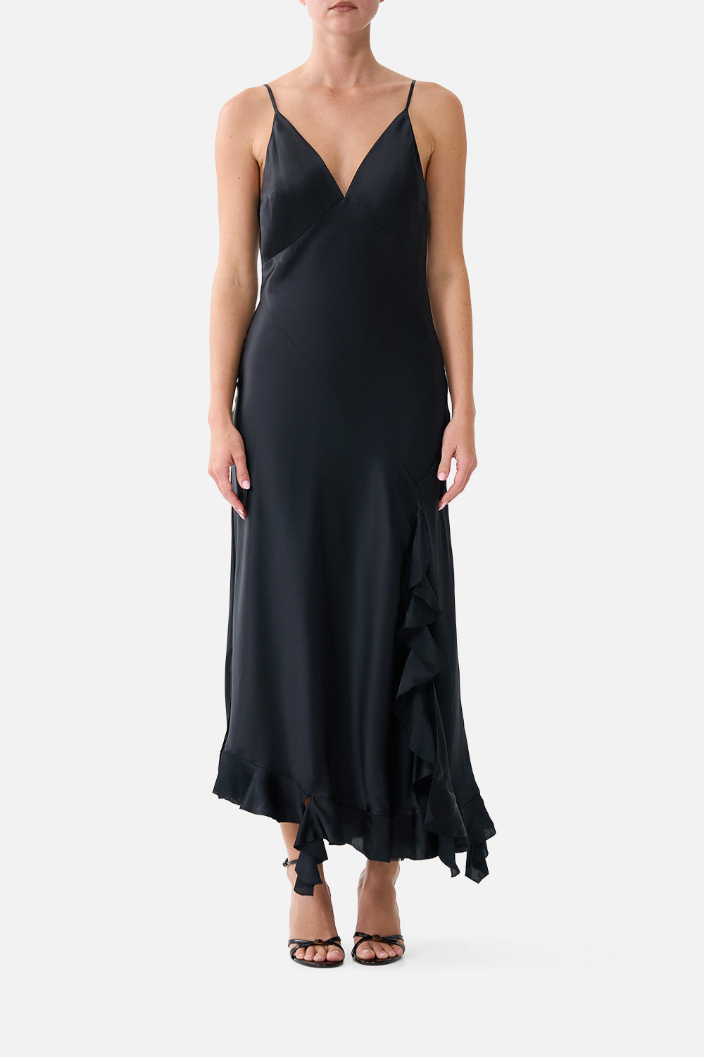 BIAS SLIP DRESS WITH FRILL HEM SILK ESSENTIALS