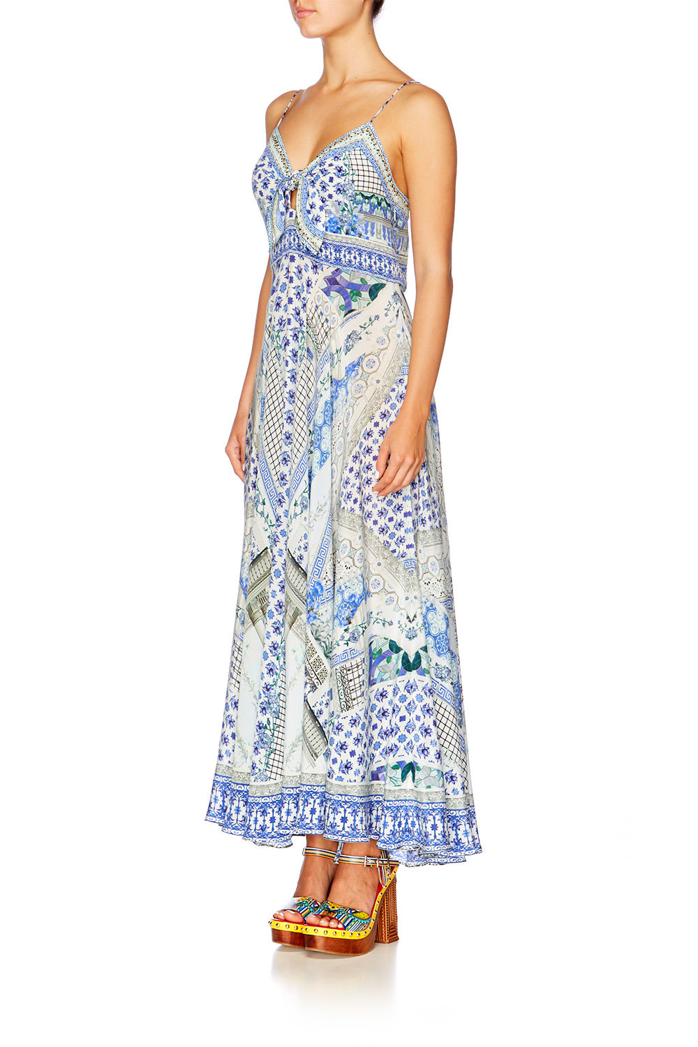 SALVADOR SUMMER LONG DRESS WITH TIE FRONT