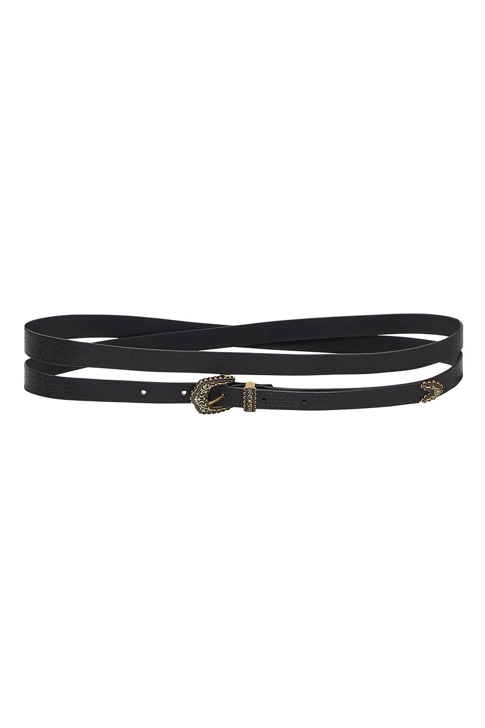 SKINNY DOUBLE WRAP BELT SOLID BLACK