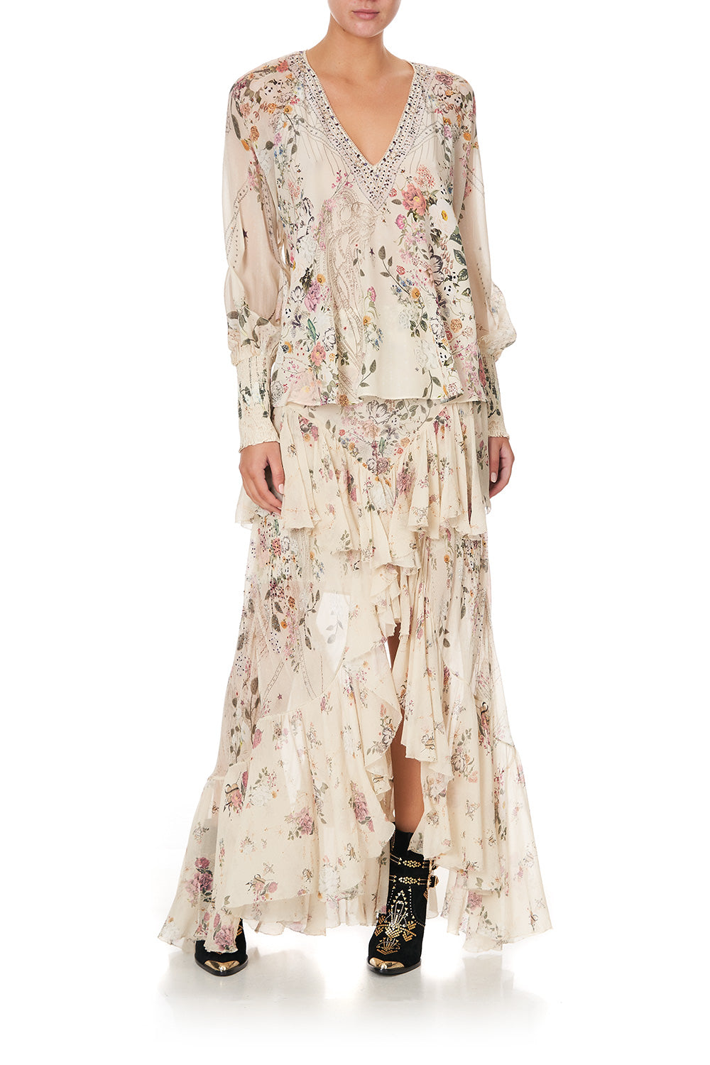 SHIRRED CUFF BLOUSE PHOENIX FLOWER