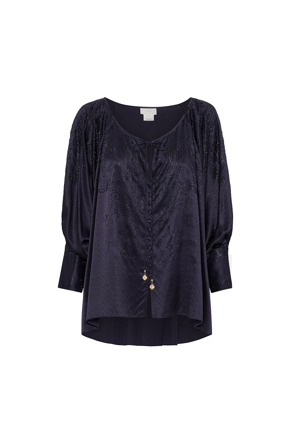 RAGLAN SLEEVE BUTTON UP TOP LUXE NAVY