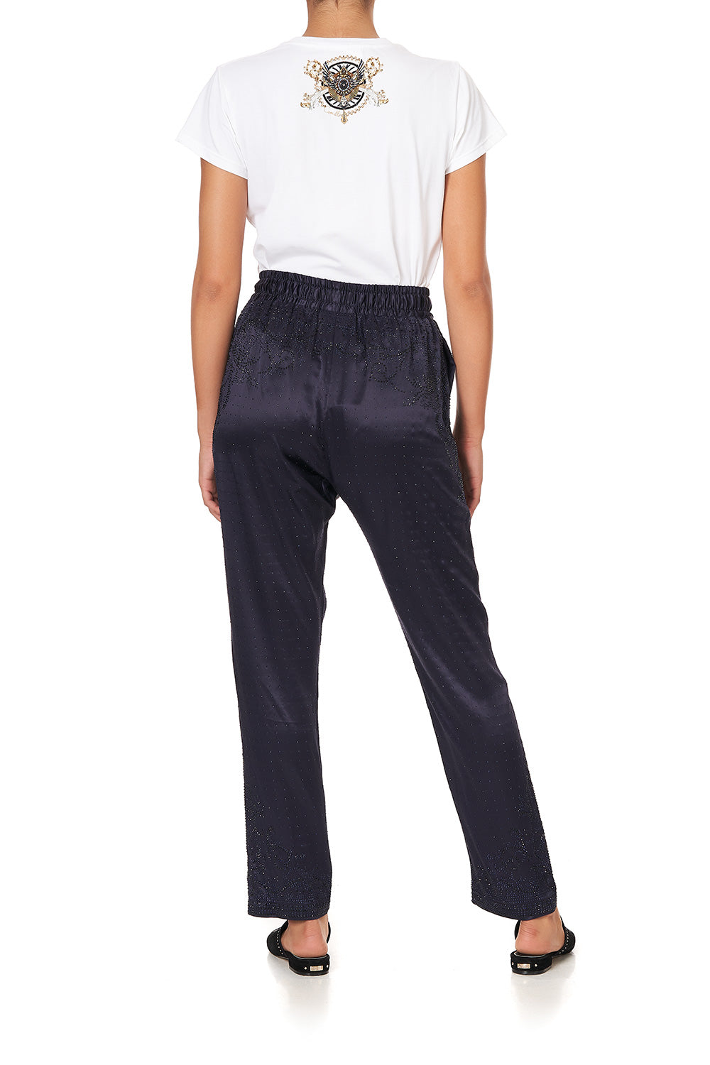 DROP CROTCH SLIM LEG PANT LUXE NAVY