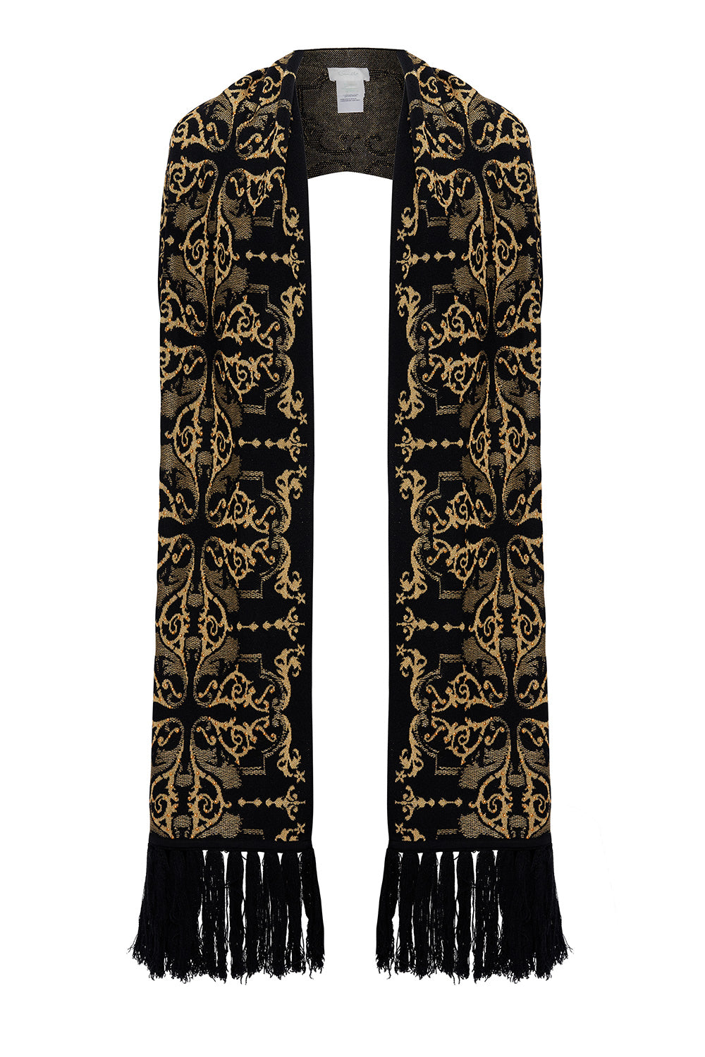 JACQUARD SCARF WITH FRINGING SOLID BLACK