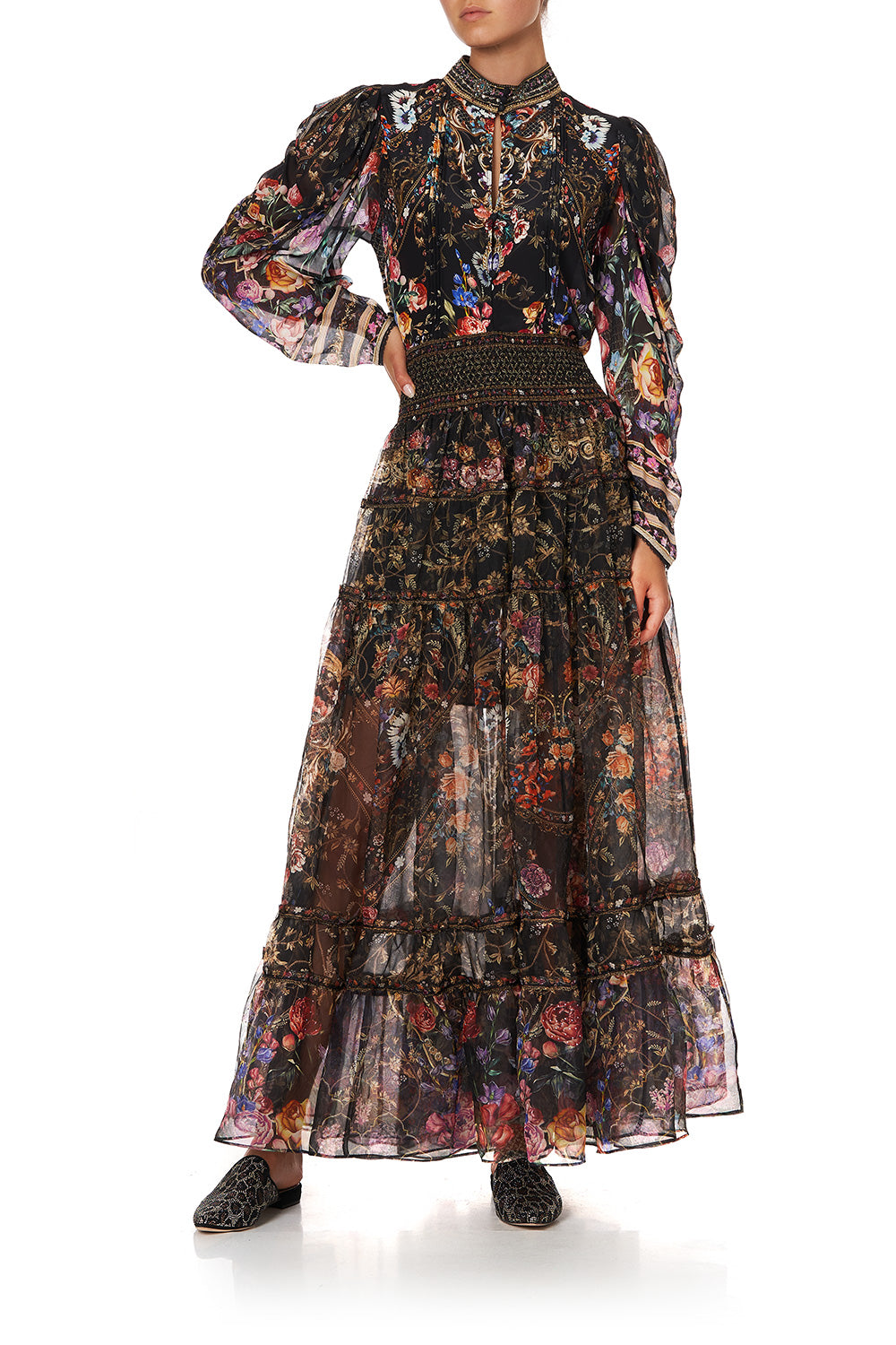 PINTUCK BLOUSE WITH DRAPED SLEEVE BLUSHING MANOR