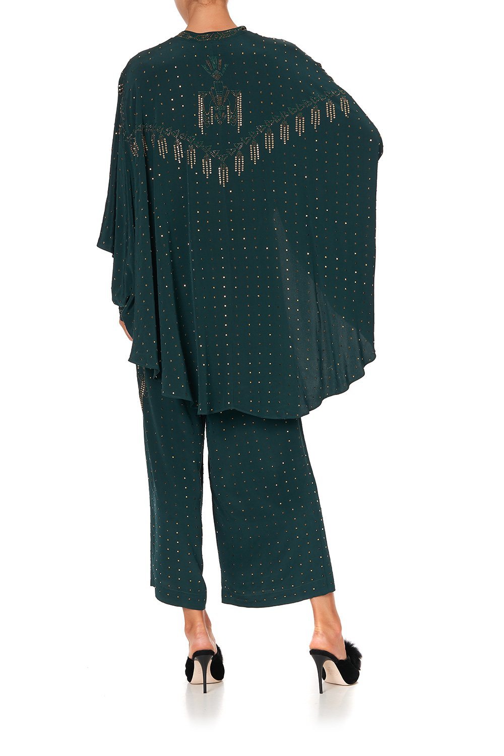 DRAPED BUTTON FRONT BLOUSE LUXE EMERALD