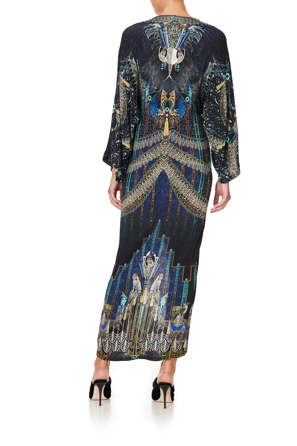 LONG SPLIT FRONT TWIST DRESS DRIPPING IN DECO