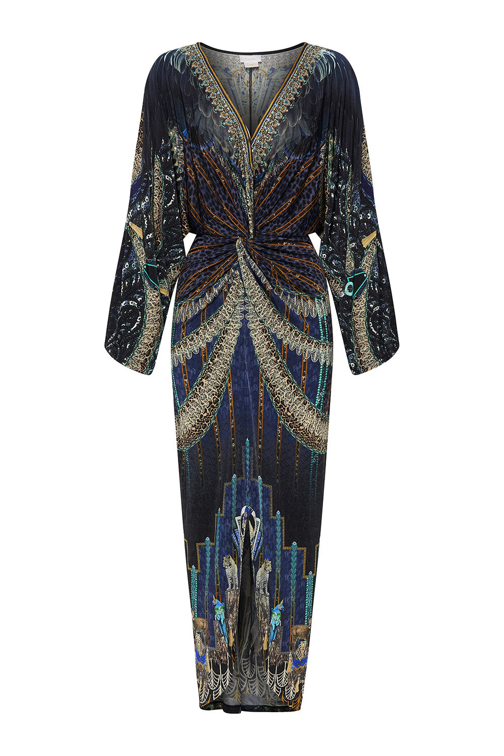 LONG SPLIT FRONT TWIST DRESS DRIPPING IN DECO