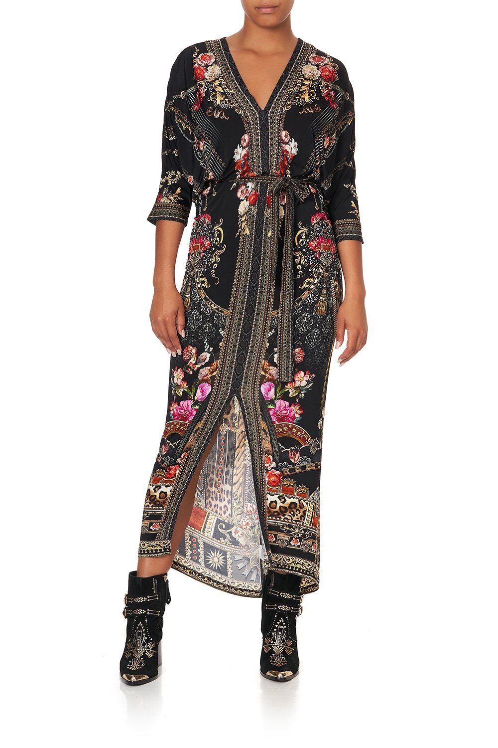 FITTED V NECK DRESS WITH TIE GOTHIC GODDESS