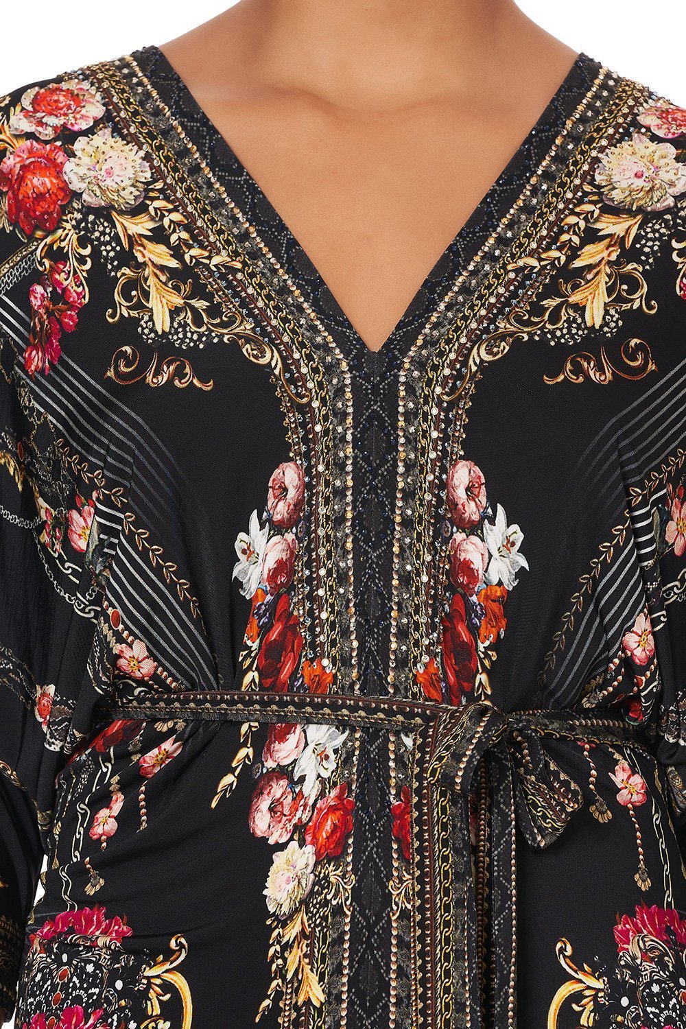 FITTED V NECK DRESS WITH TIE GOTHIC GODDESS