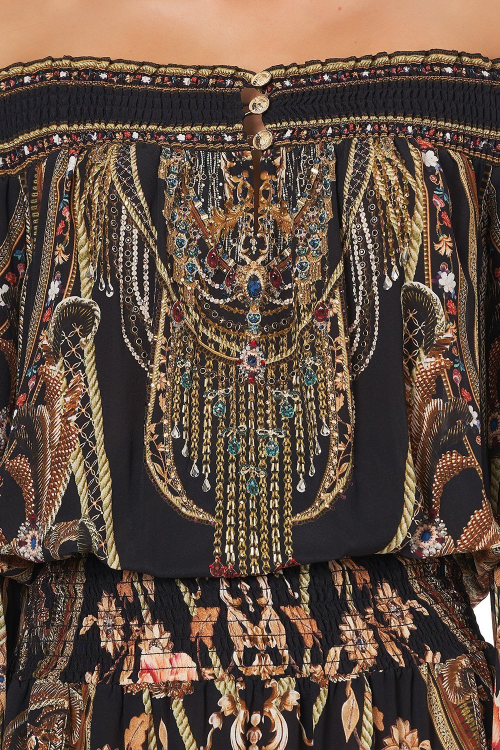 OFF SHOULDER SHIRRED DRESS BELLE OF THE BAROQUE