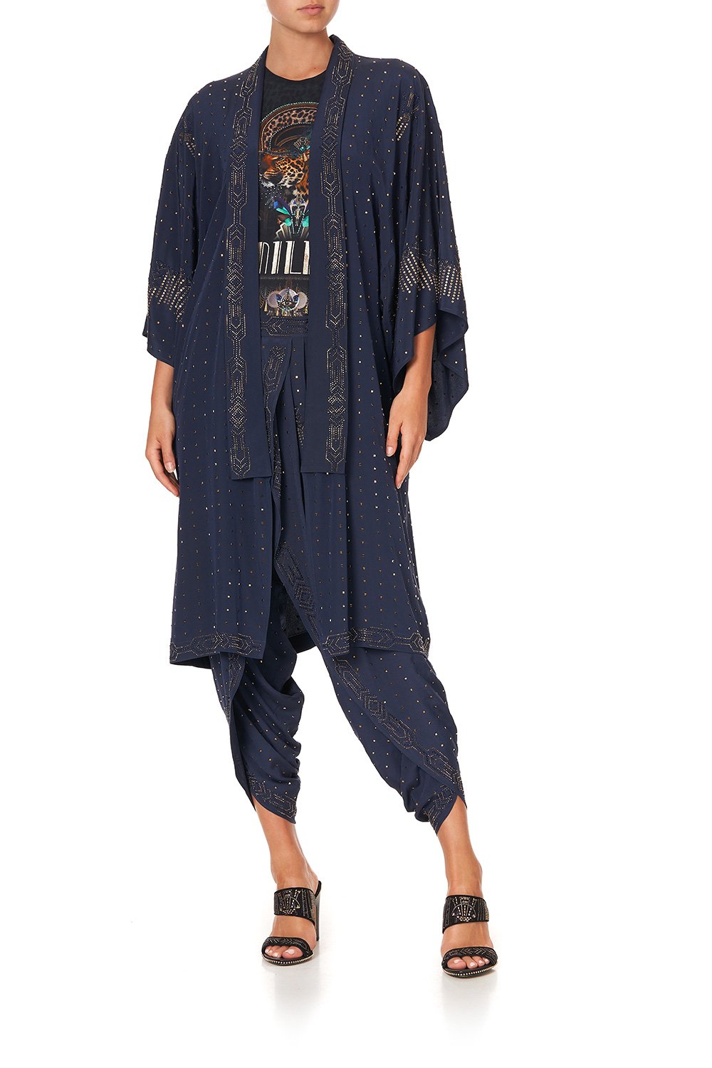 MID LENGTH KIMONO COAT LUXE NAVY