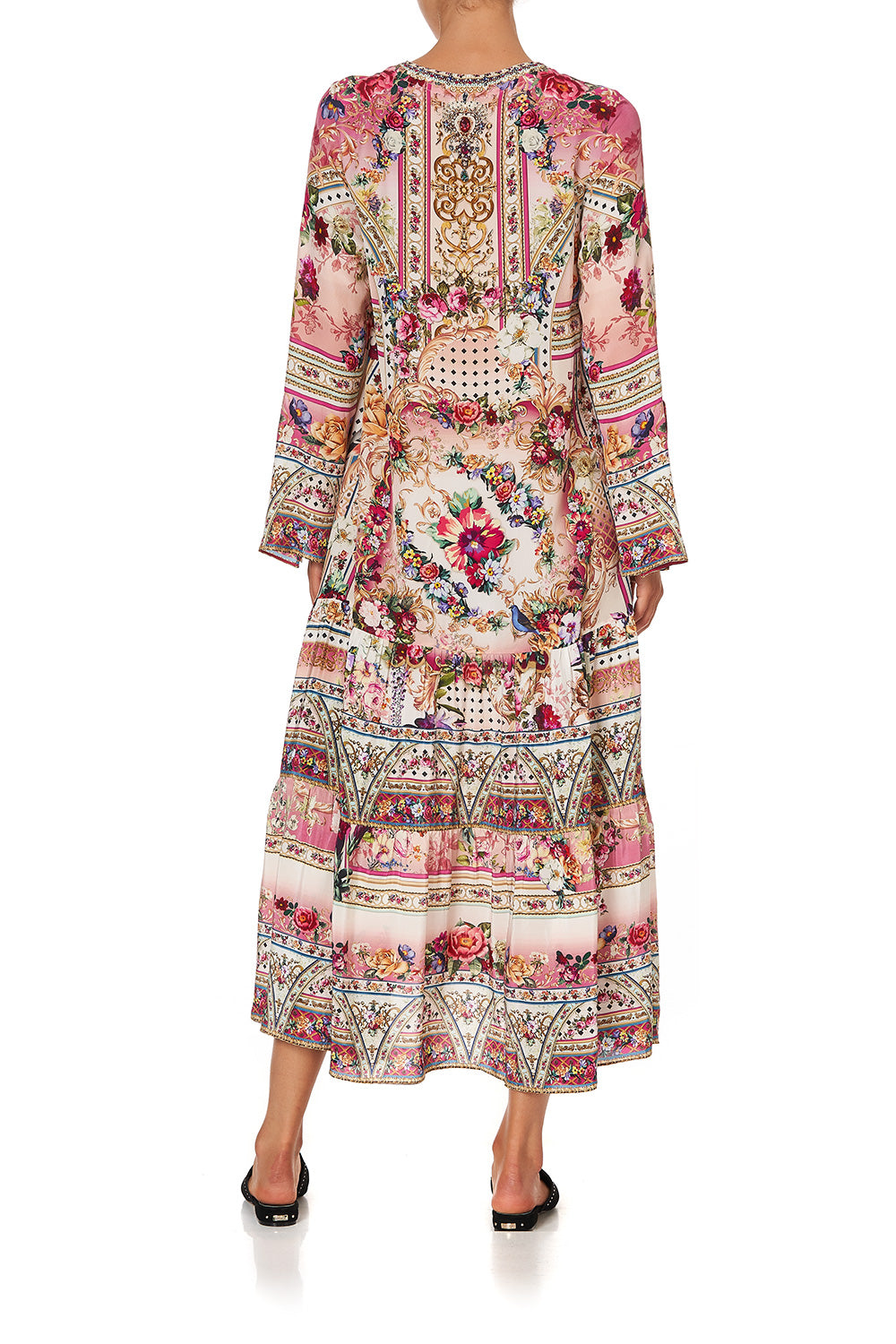 LACE UP DRESS WITH TIERED HEM SUMMONED BY A ROSE