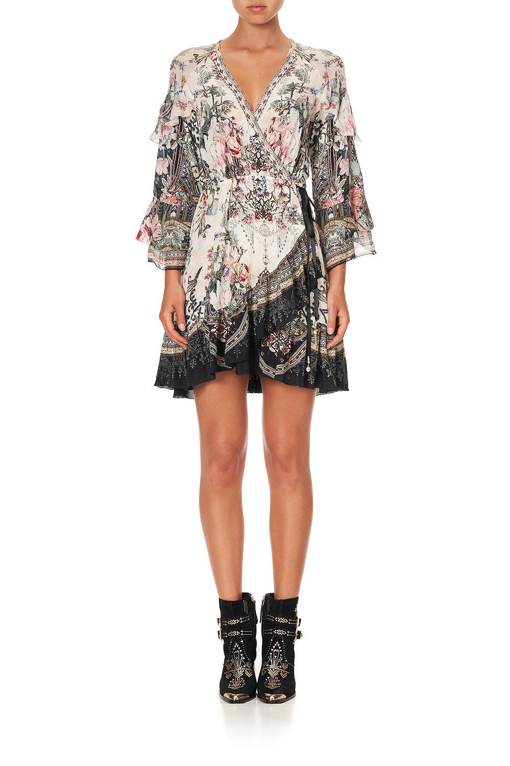 SHORT WRAP DRESS WITH RUFFLES ROMANCE IS BORN