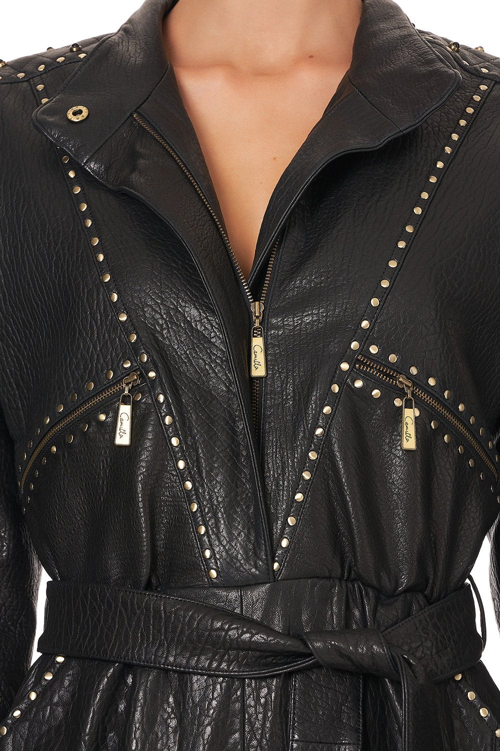 ZIP FRONT PANEL LEATHER JUMPSUIT LEATHER