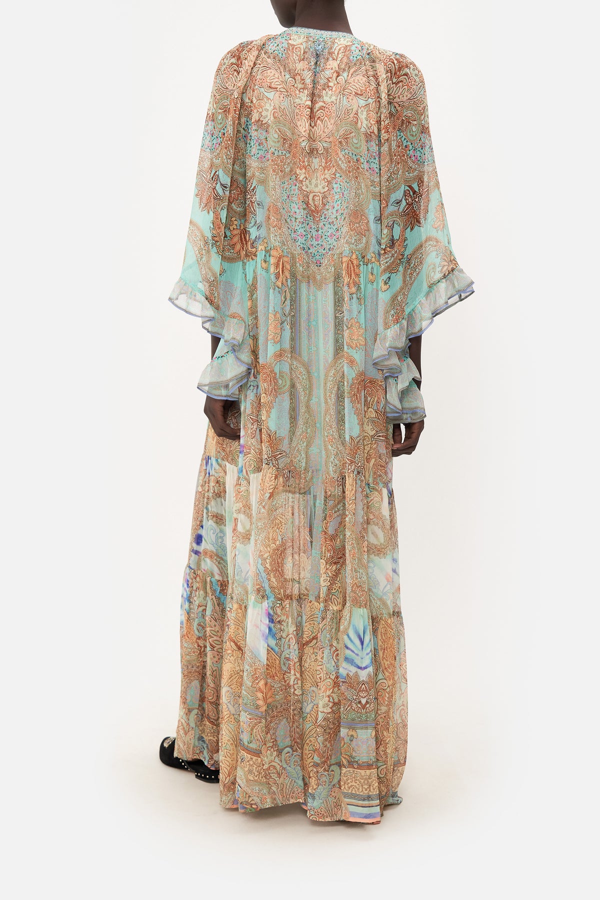 WIDE SLEEVE GATHERED DRESS MAKE LOVE NOT WAR