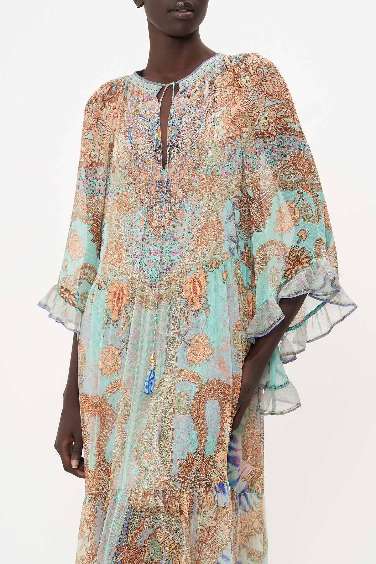 WIDE SLEEVE GATHERED DRESS MAKE LOVE NOT WAR