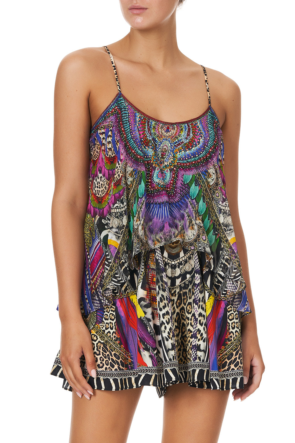 FLARED PLAYSUIT WITH OVERLAYER GUARDIANS OF THE SUN