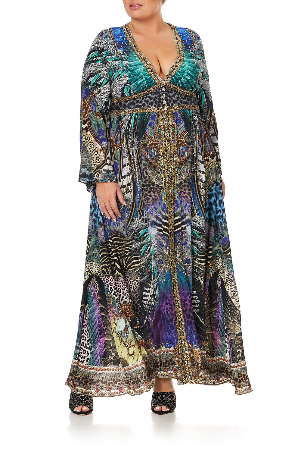 KIMONO SLEEVE DRESS WITH SHIRRING DETAIL ANIMAL ARMY