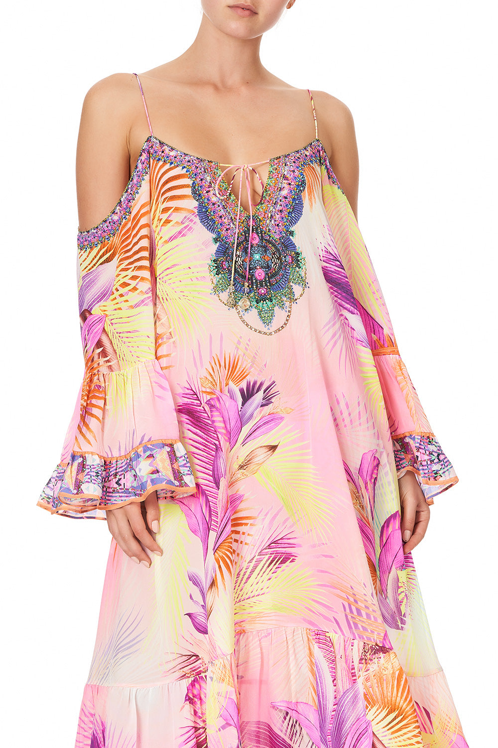 DROP SHOULDER LONG SLEEVE DRESS SOUTH BEACH SUNRISE