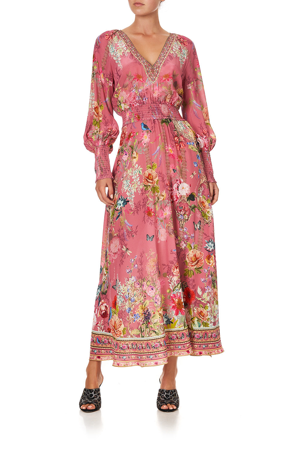 DRESS WITH SHIRRED WAIST AND CUFF PATCHWORK HEART