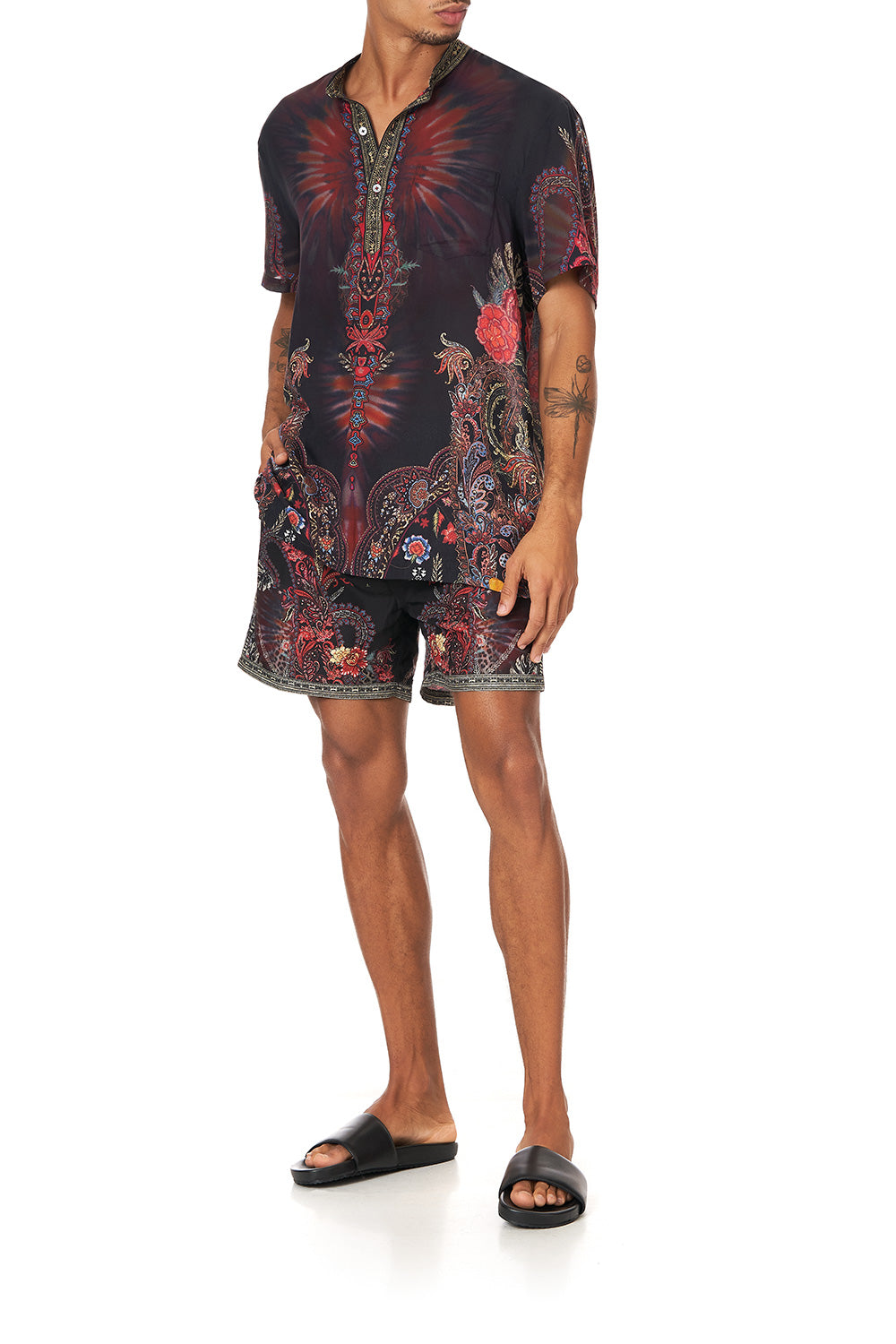 SHORT SLEEVE MANDARIN SHIRT WOODSTOCK ROCK