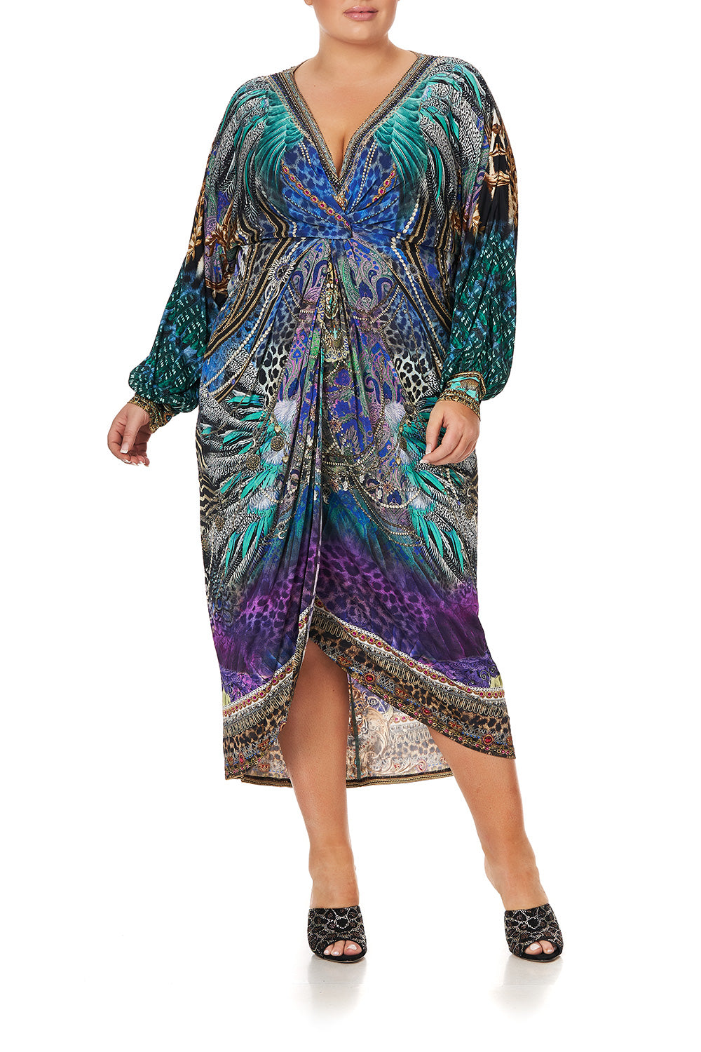 LONG SPLIT FRONT TWIST DRESS ANIMAL ARMY