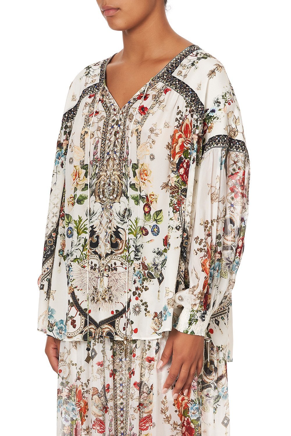 BLOUSON BLOUSE WITH NECK TIE SHAKESPEARES GARDEN