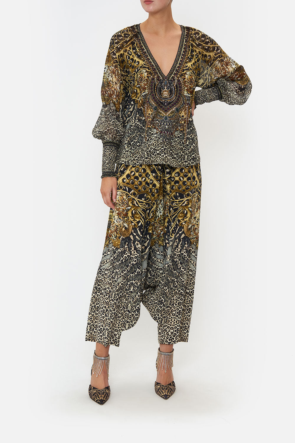 SHIRRED CUFF BLOUSE ARMADA