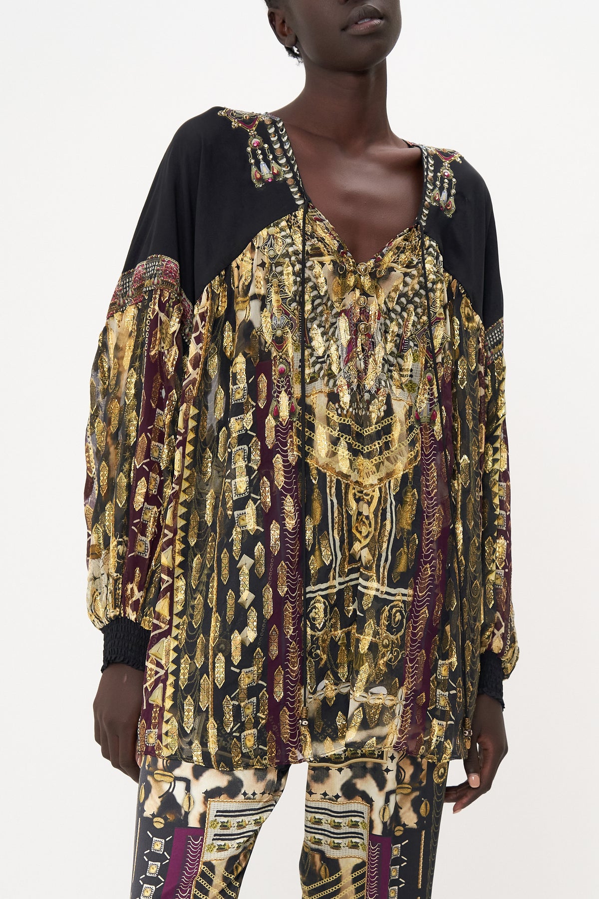 BLOUSON BLOUSE WITH NECK TIE DESERT DREAMS