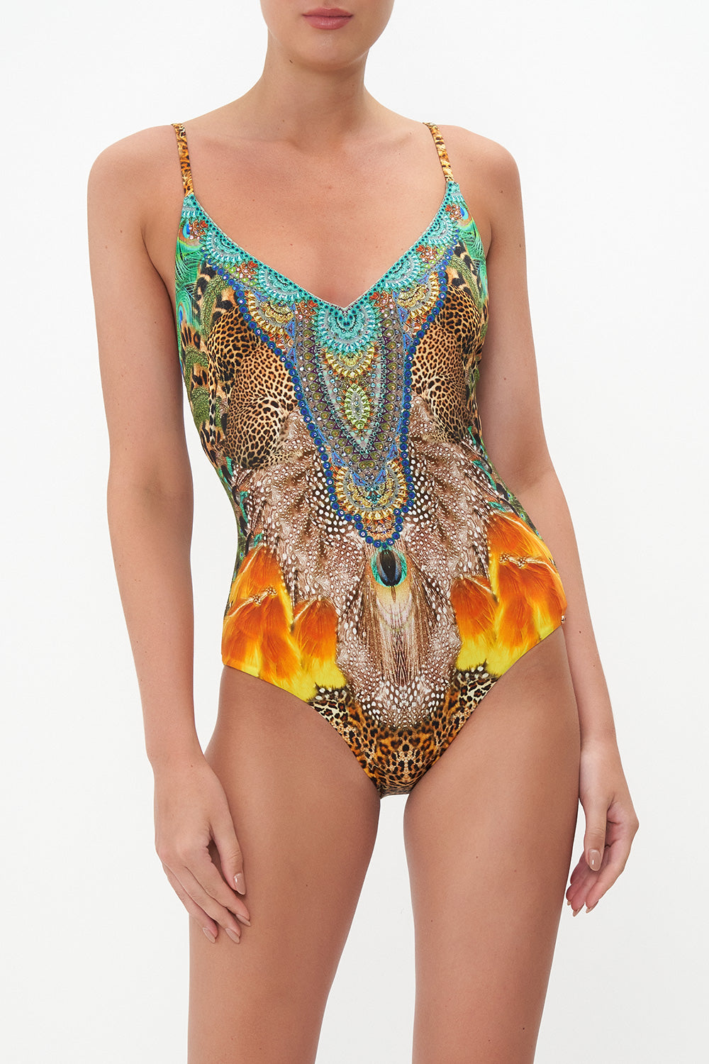 V NECK UNDERWIRE ONE PIECE SURREALIST XANADU