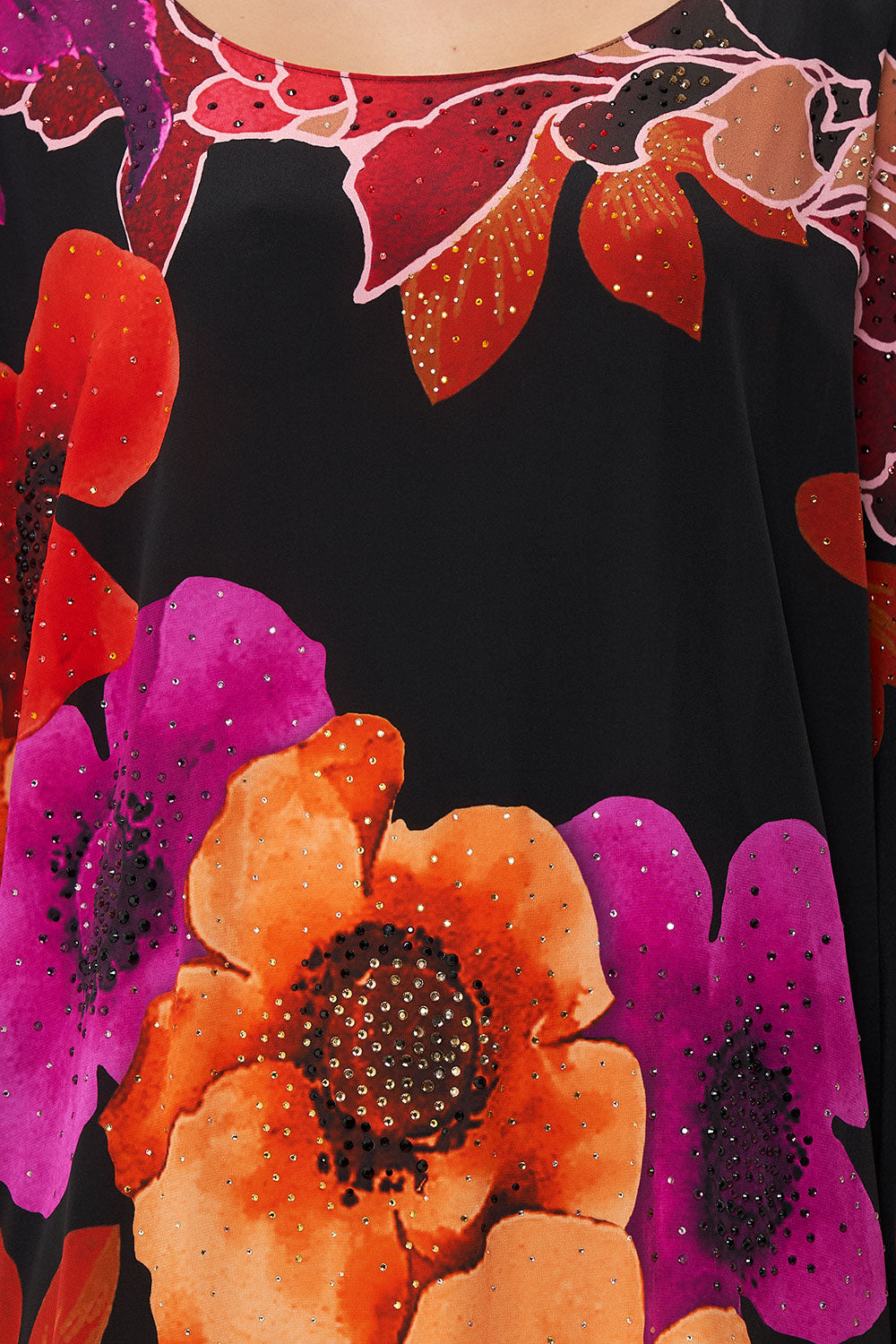 ROUND NECK KAFTAN MIDNIGHT POPPY