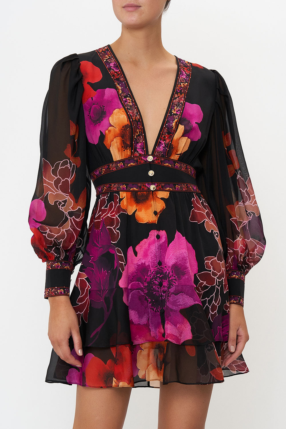 BUTTON FRONT FRILL DRESS MIDNIGHT POPPY