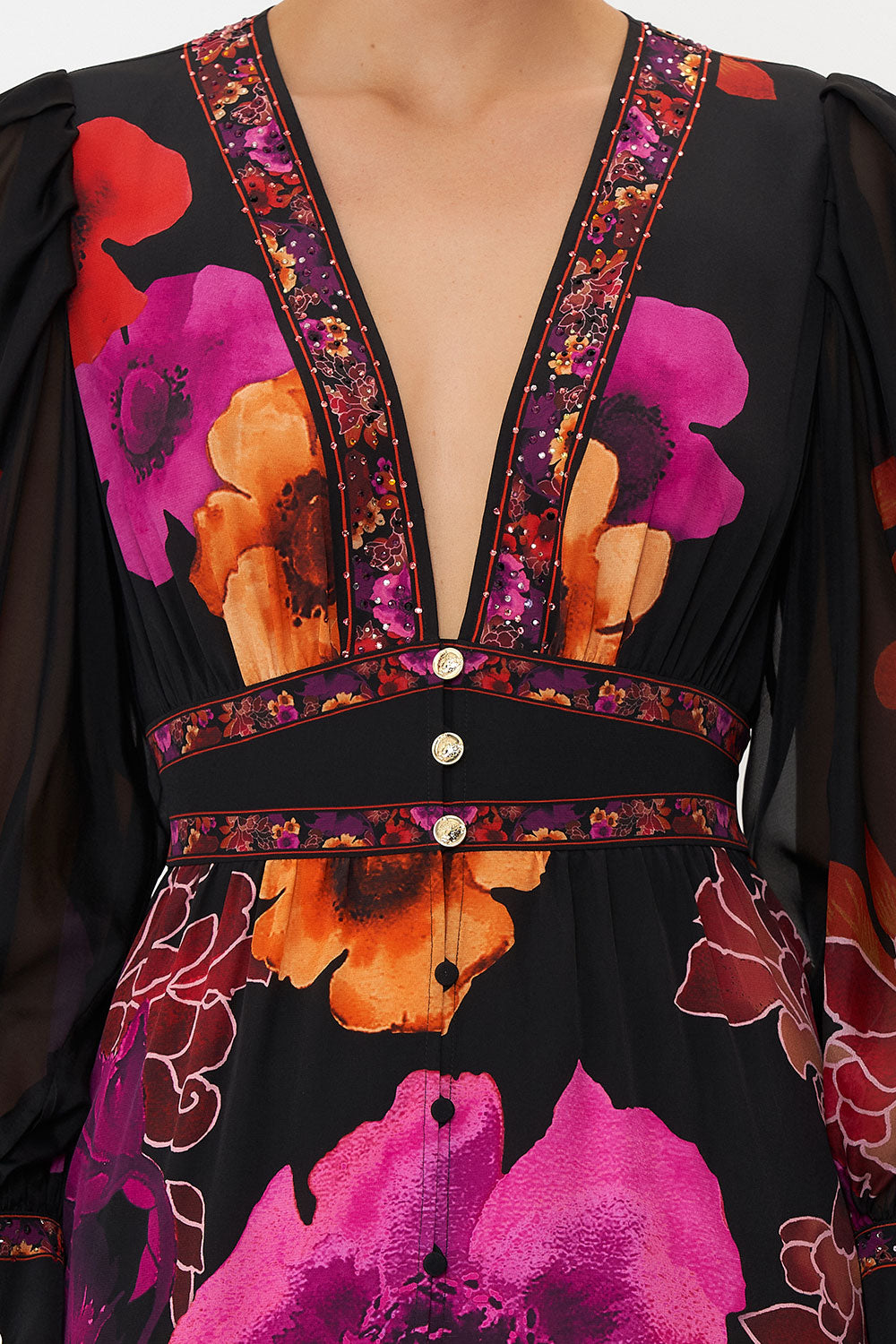 BUTTON FRONT FRILL DRESS MIDNIGHT POPPY