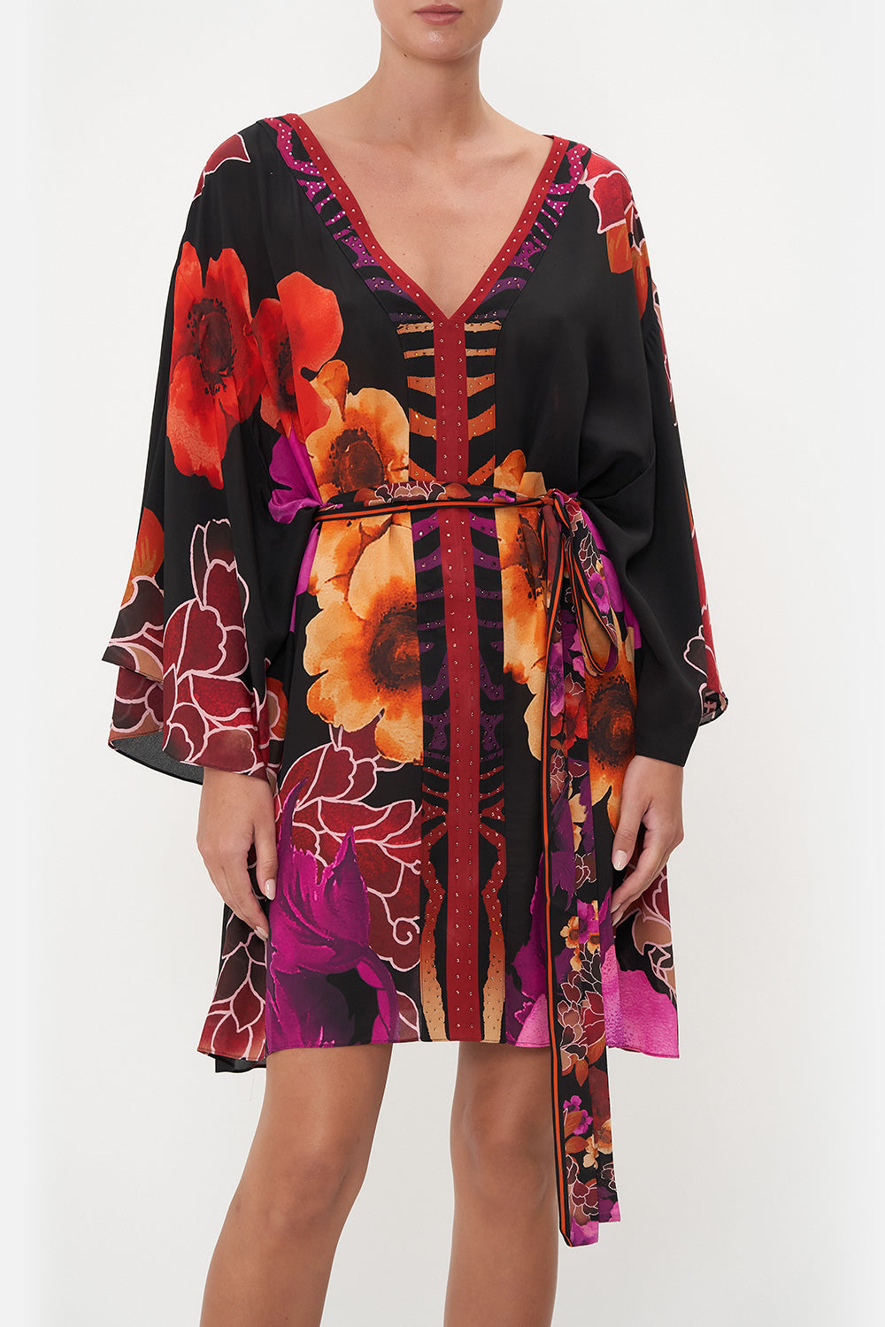 SHORT KAFTAN WITH NECKBAND MIDNIGHT POPPY