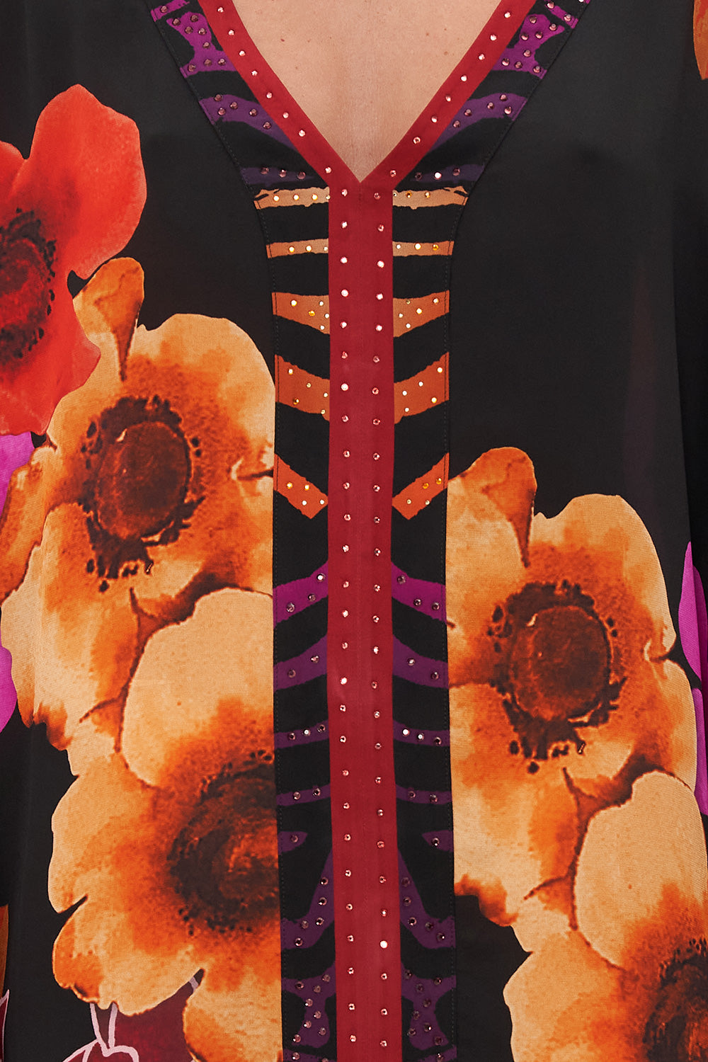 SHORT KAFTAN WITH NECKBAND MIDNIGHT POPPY