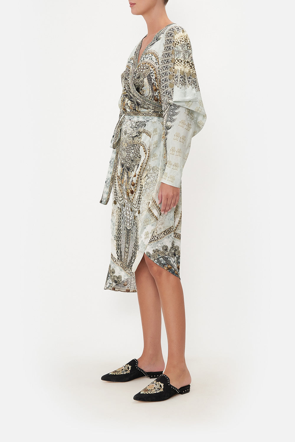 WRAP DRESS WITH DRAPED SLEEVE FREE ESPIRITU