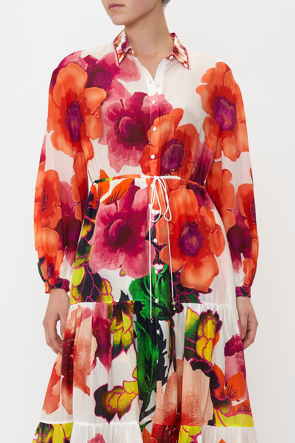TIERED LONG SHIRT DRESS PRETTY AS A POPPY