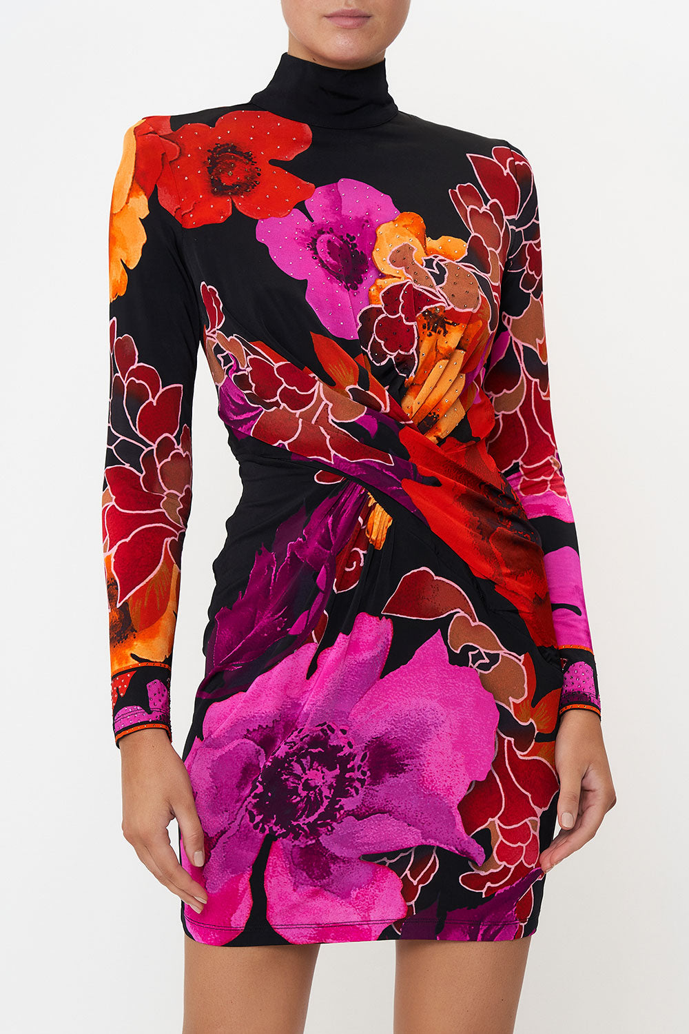 CROSS FRONT MINI DRESS MIDNIGHT POPPY