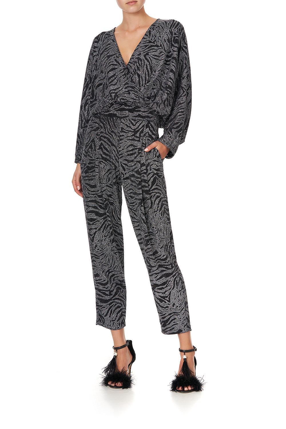 DOUBLE PLEAT JERSEY PANT SOLID BLACK