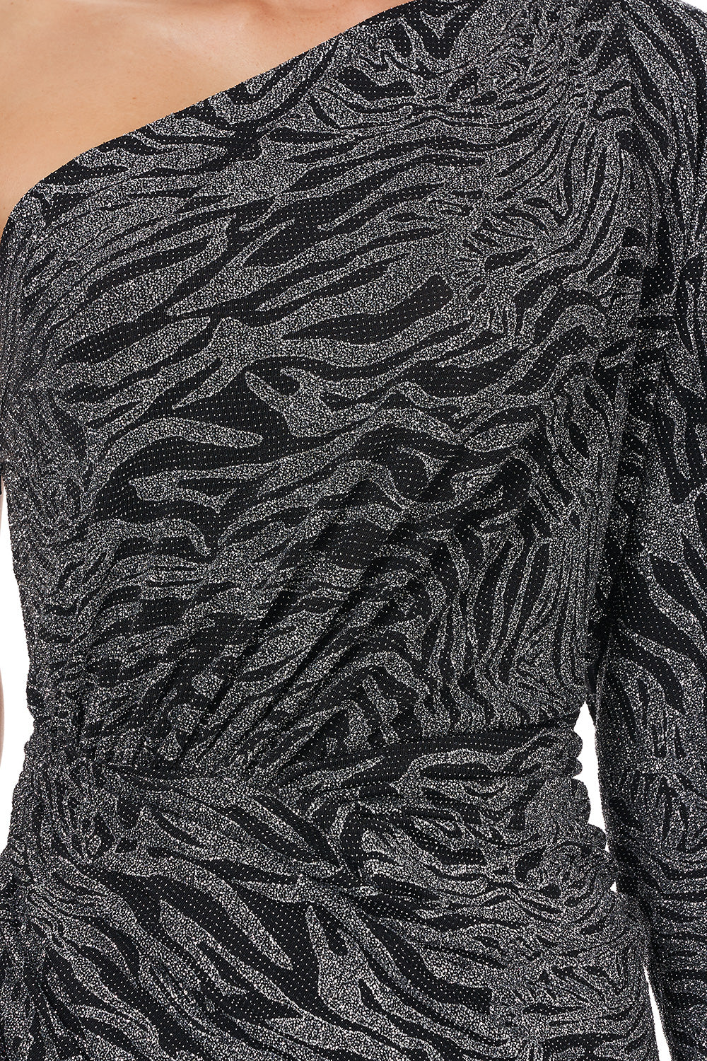 ONE SHOULDER JERSEY DRESS SOLID BLACK