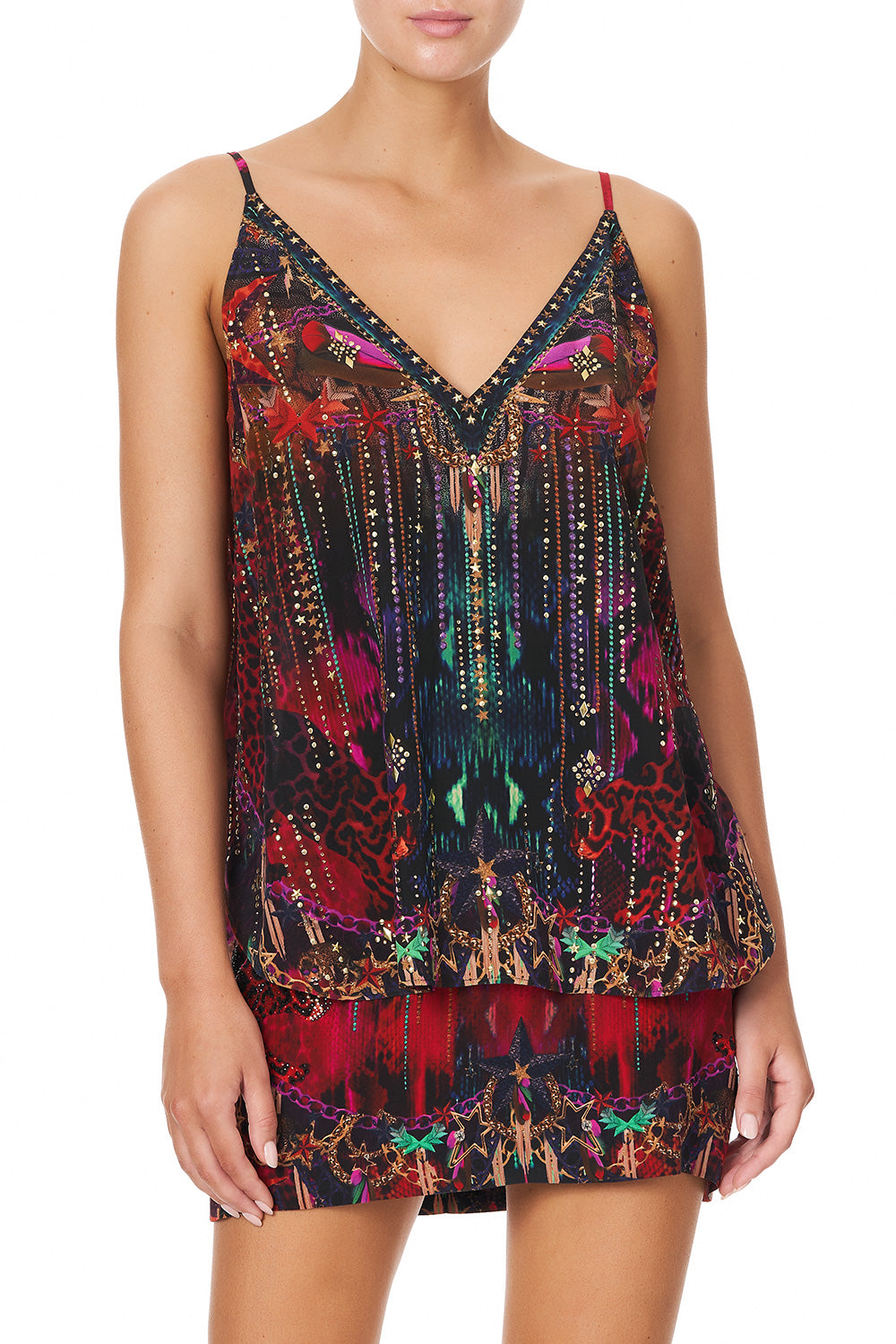 V NECK CAMI ROCKET WOMAN