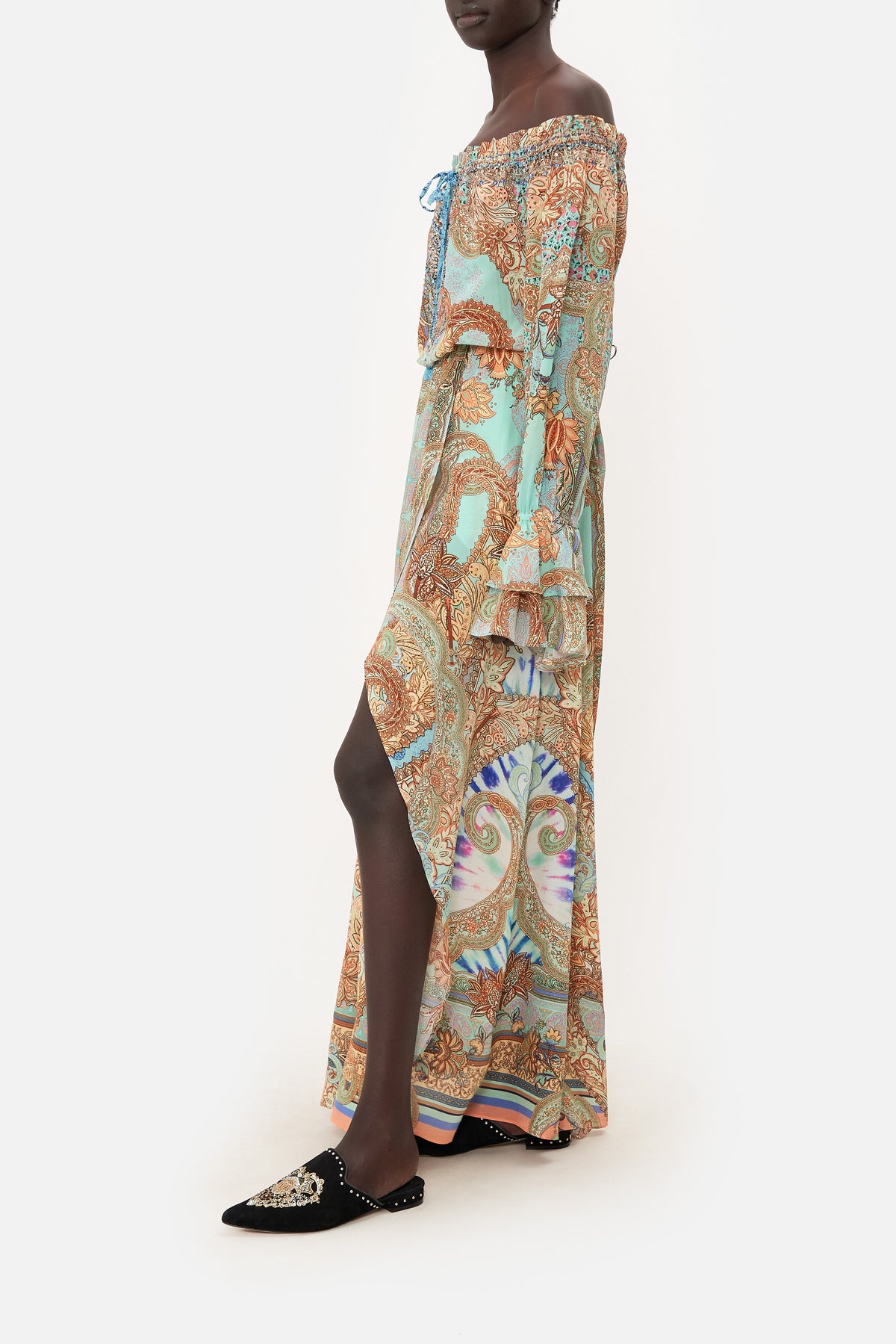 DROP SHOULDER SPLIT DRESS MAKE LOVE NOT WAR