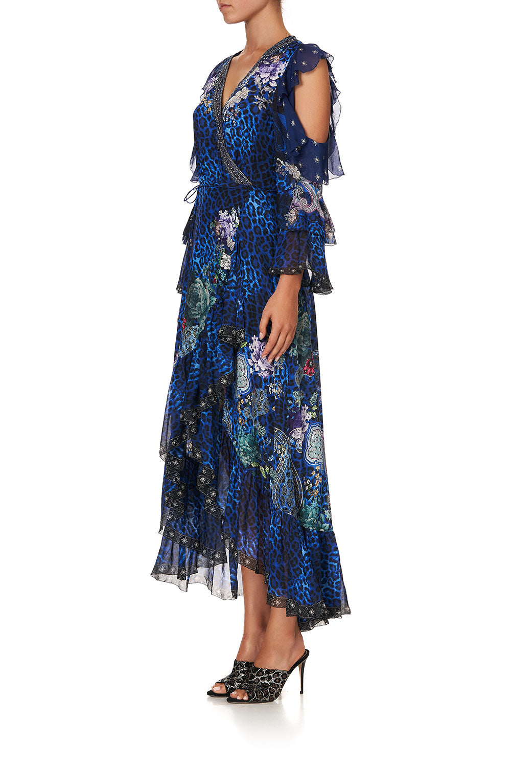 RUFFLE SLEEVE WRAP DRESS CAMDEN MOON