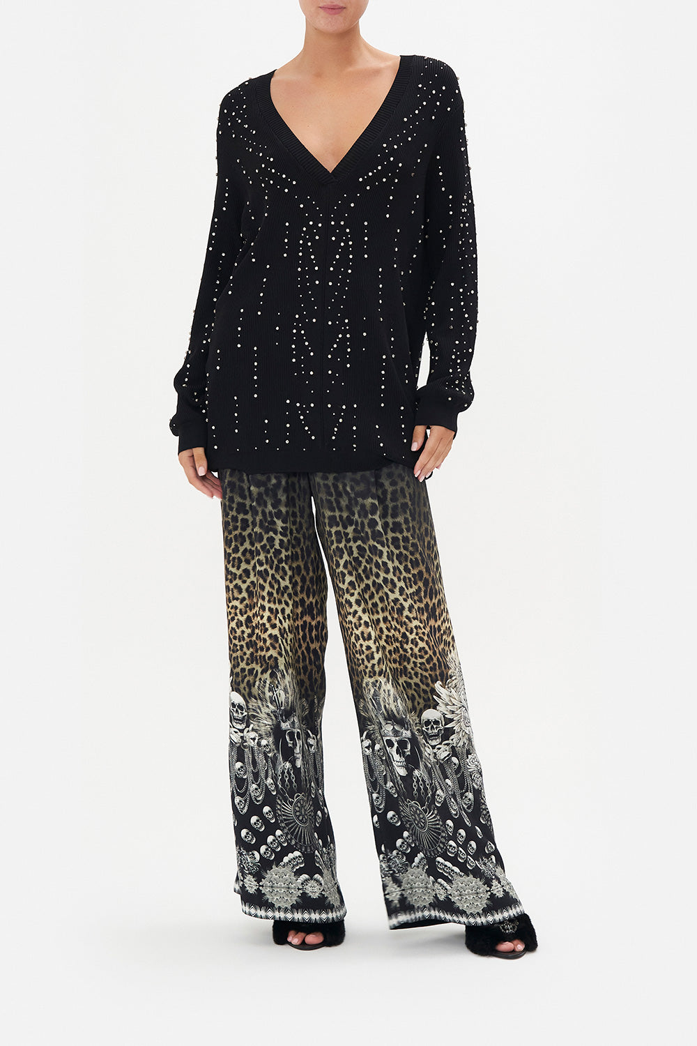 EMBELLISHED V NECK KNIT ORDER OF DISORDER