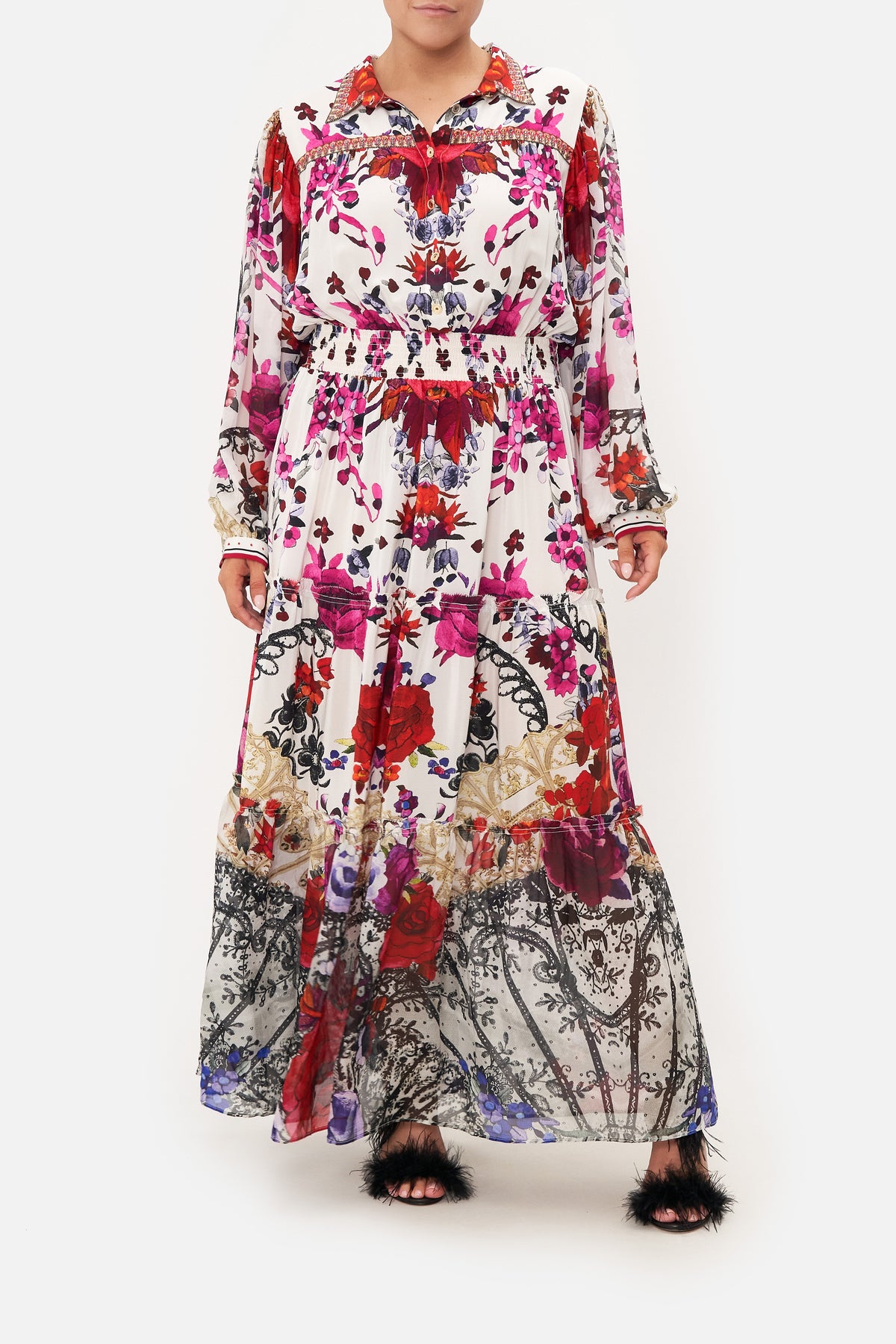 BUTTON THROUGH TIERED DRESS REIGN OF ROSES