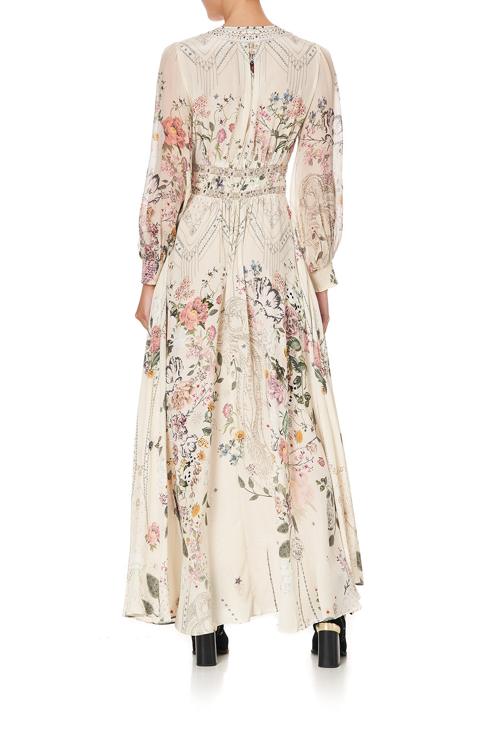 BUTTON DRESS WITH SHAPED WAISTBAND PHOENIX FLOWER