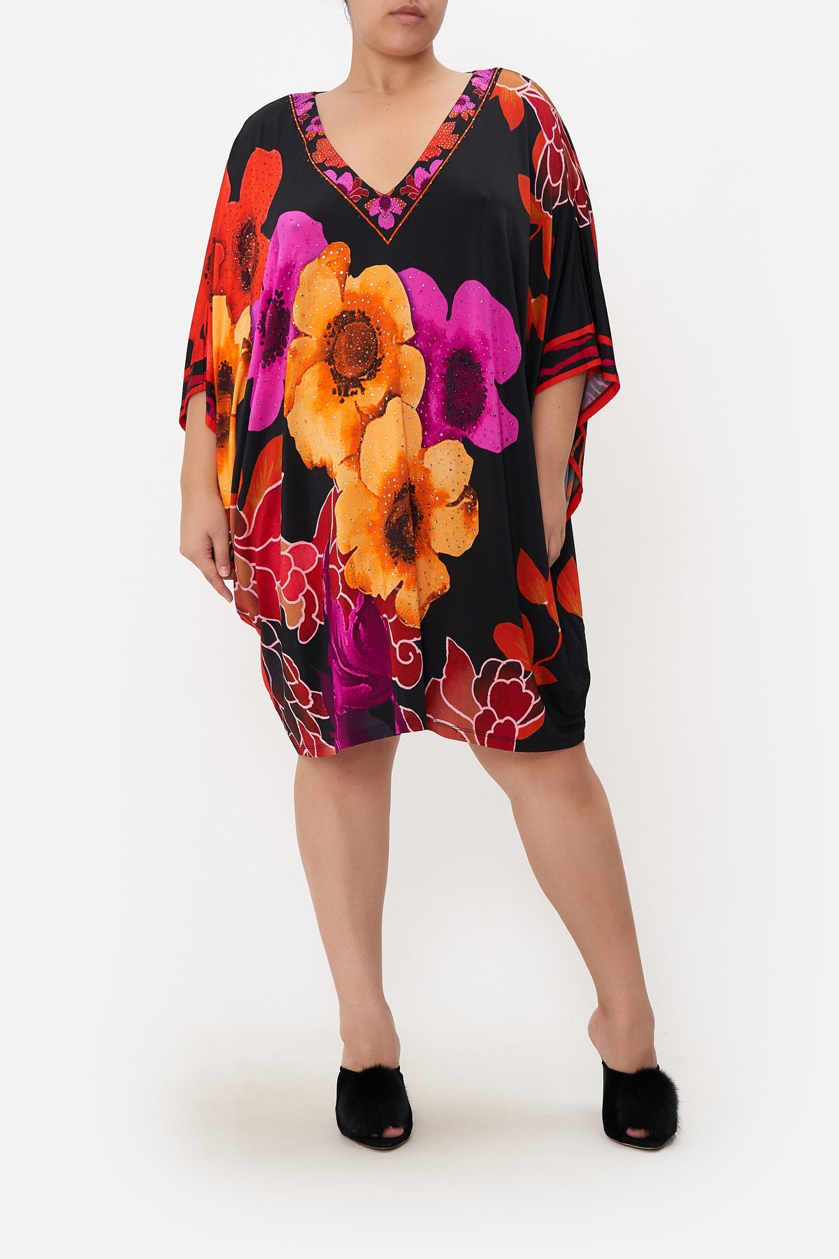 BAT SLEEVE DRESS MIDNIGHT POPPY