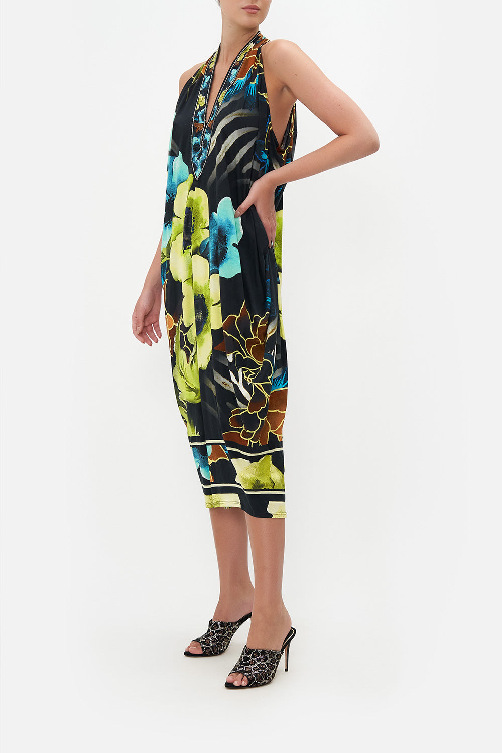 SIDE COWL JERSEY DRESS POPPY DIVINE