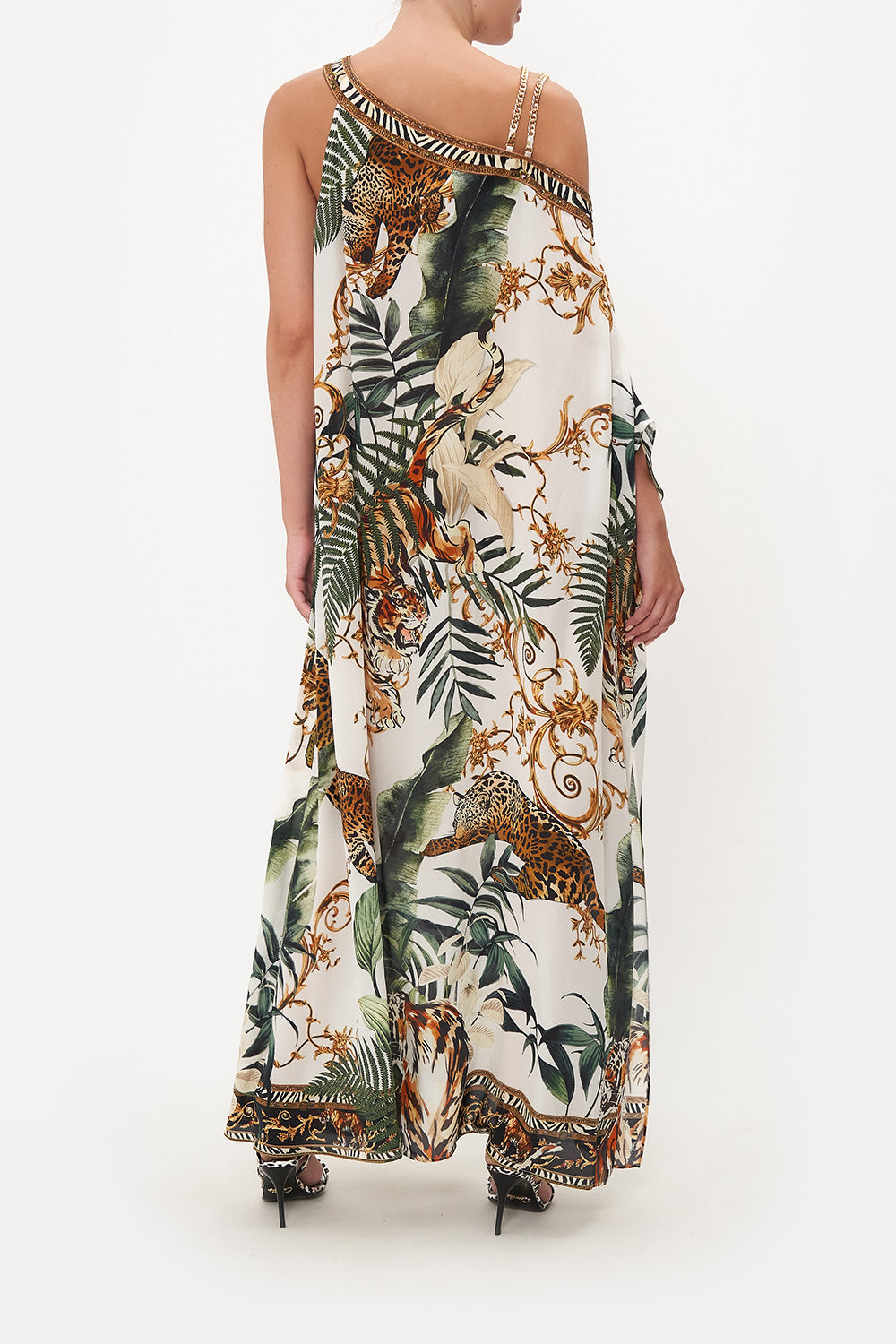 ONE SHOULDER KAFTAN WITH NECKBAND TIGER TRAP