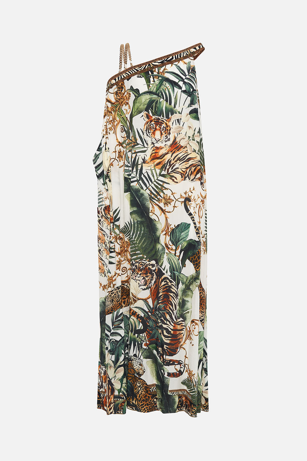 ONE SHOULDER KAFTAN WITH NECKBAND TIGER TRAP